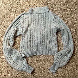 Chic Light Blue Cable Knit Turtleneck Open Back Sweater